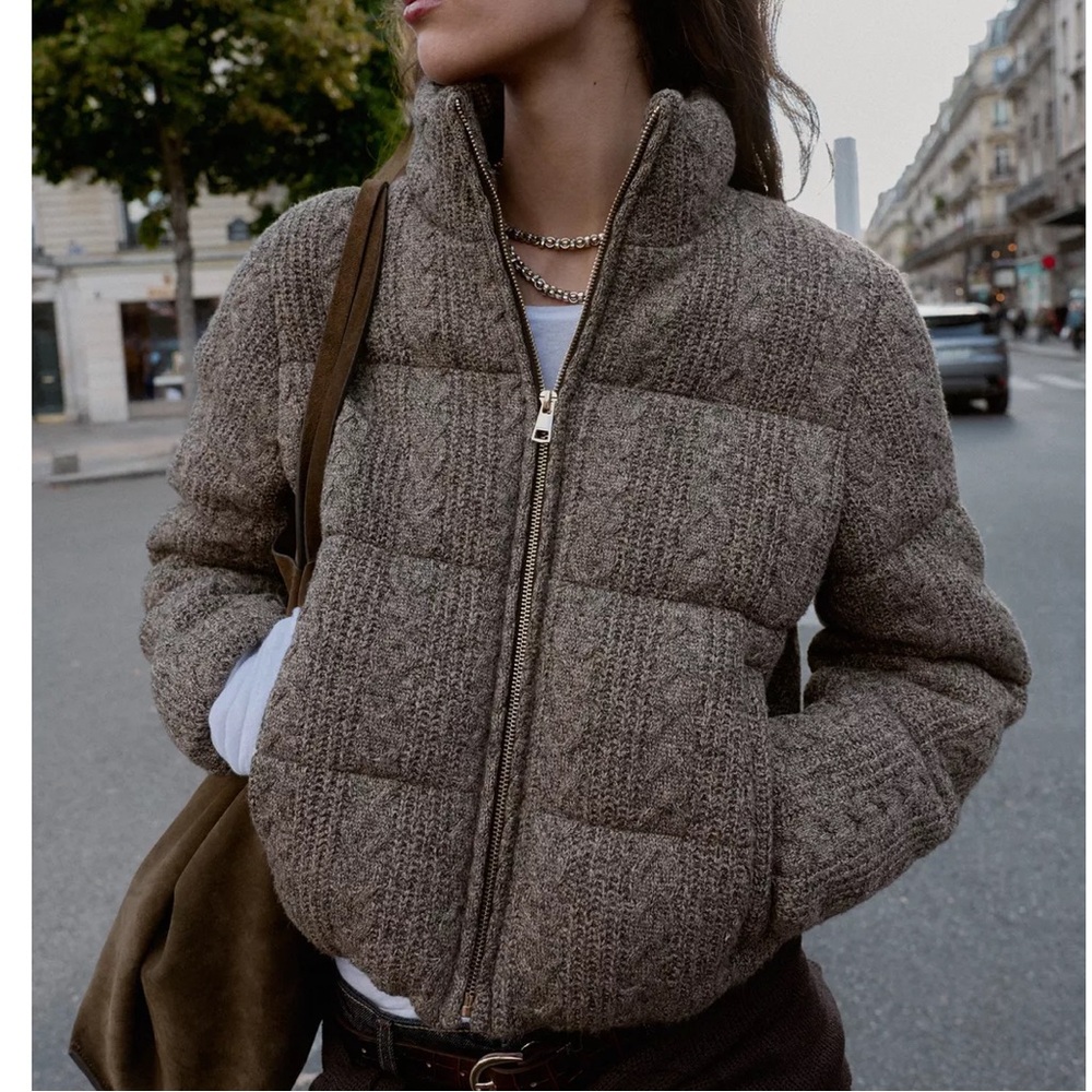 Zara cable knit padded bomber jacket with thermal insulation